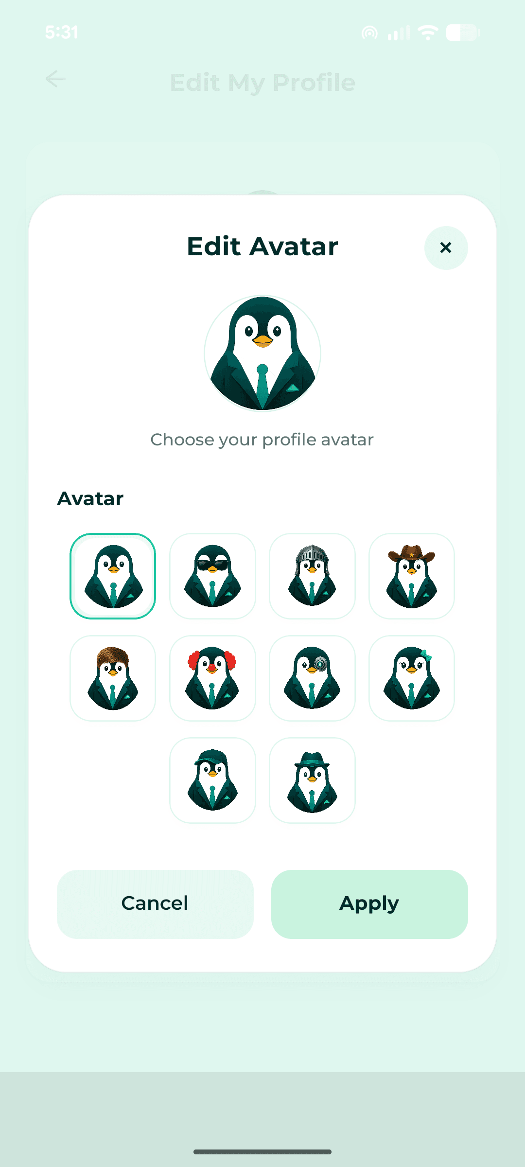 Welmio Edit Avatar screen