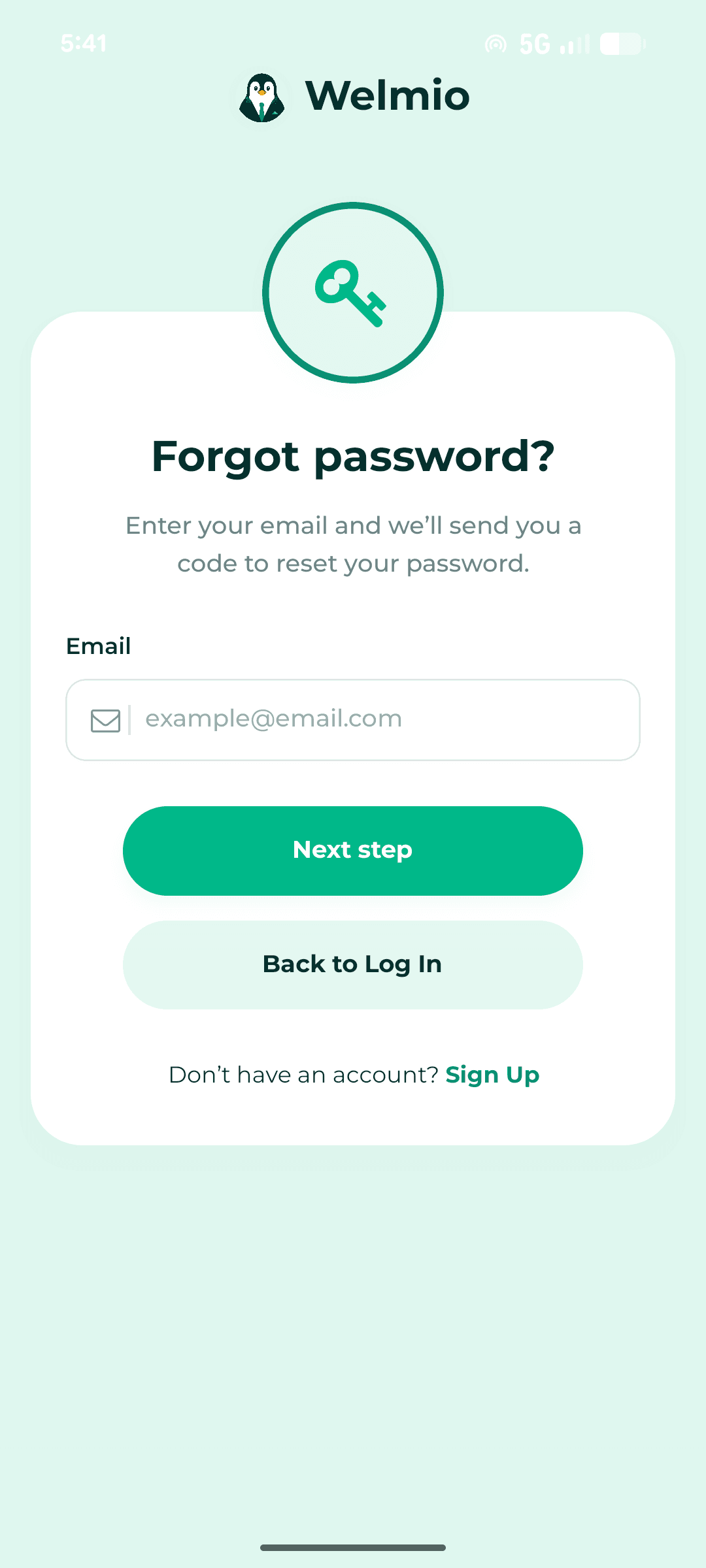 Welmio Forgot Password screen