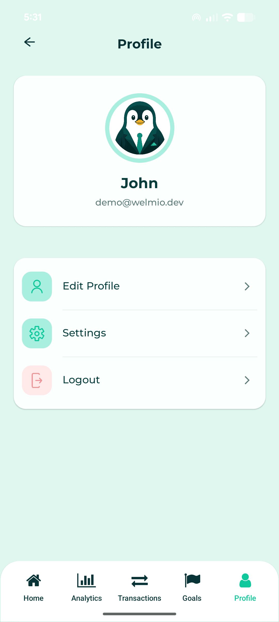 Welmio Profile screen